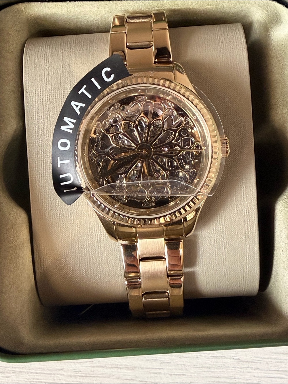 Fossil Gold-Tone Floral Skeleton Automatic Bracelet Watch